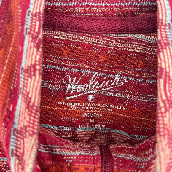 WOOLRICH Women's Red Aztec Knit Cotton 1/4 Zip Lightweight Sweater Size Medium - Picture 4 of 5
